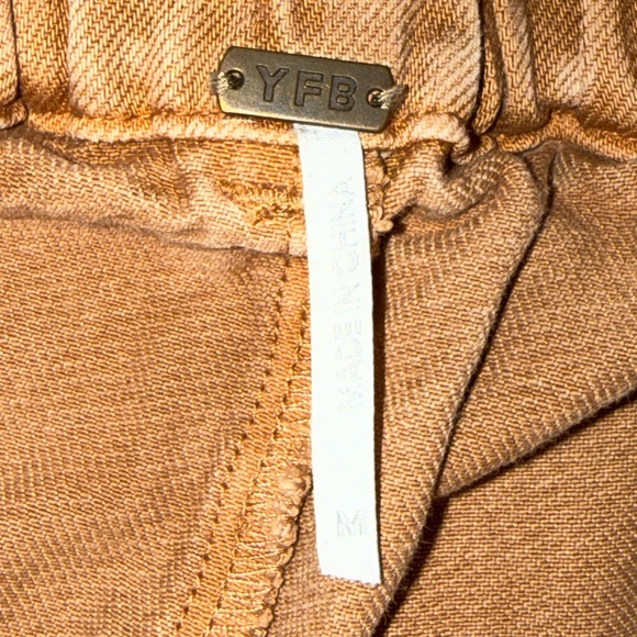 YFB Cotton Wide Leg Cargo Pants Womens M Mineral Wash Pull Up Camel Boho Hippie - Picture 6 of 10